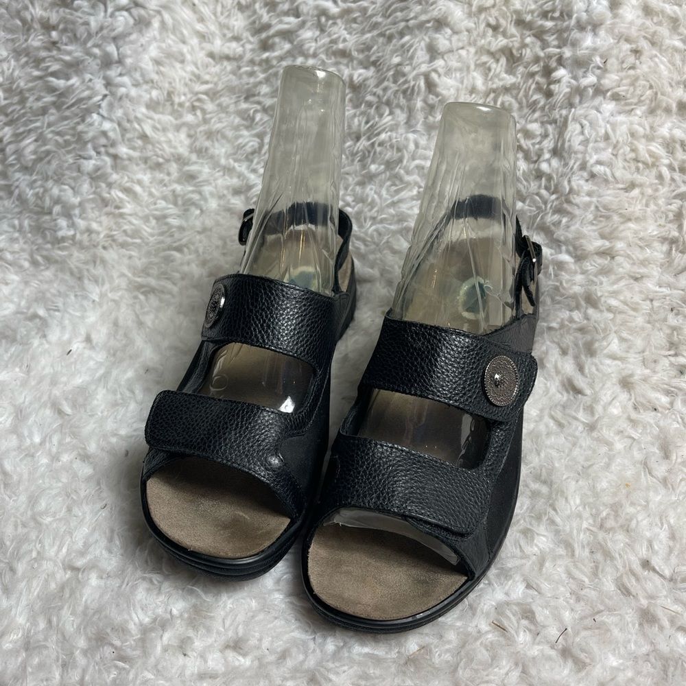 Dr. Comfort Lana Arch Support leather Black Adjustable Strap Sandals SZ9
